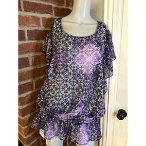 Plus Size Flowy Peplum Blouse Purple Printed Tunic Top 2X Comfy Flattering Daily